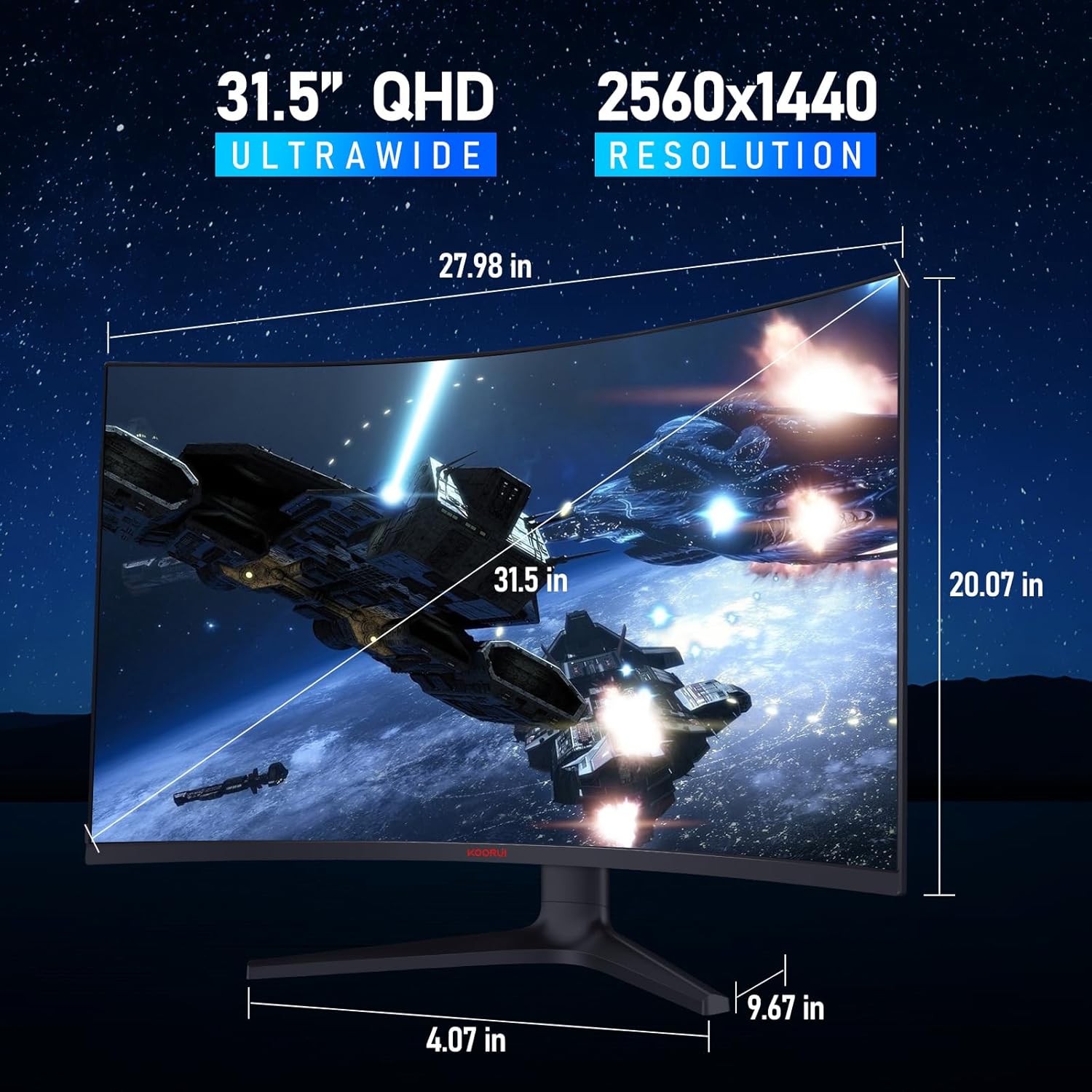 KOORUI 32E6QC 31.5-inch VA QHD 170Hz 1500R Curved Gaming Monitor