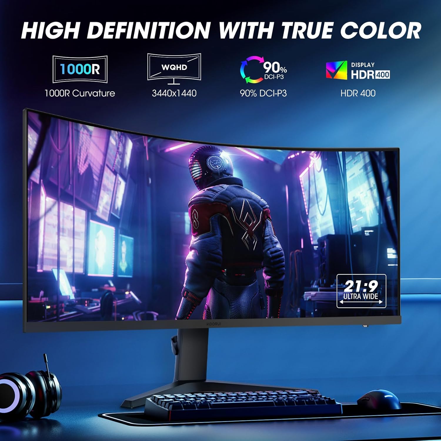 KOORUI 34E6UC 34-inch VA WQHD 165Hz Curved Gaming Monitor
